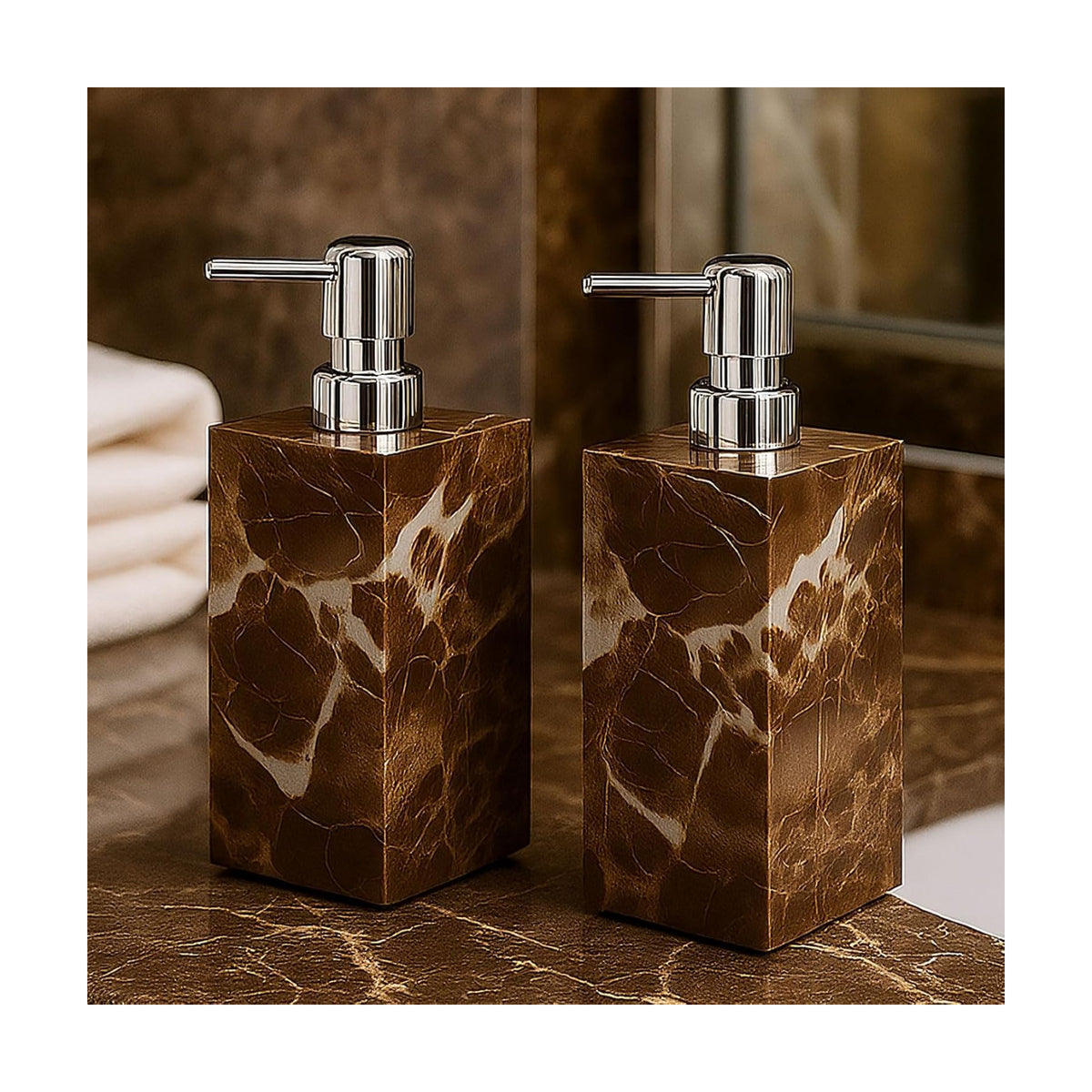 2 Pack Real Natural Marble Soap Dispenser with Stainless Steel Pump Decorative Liquid Hand Soap Bottle for Kitchen