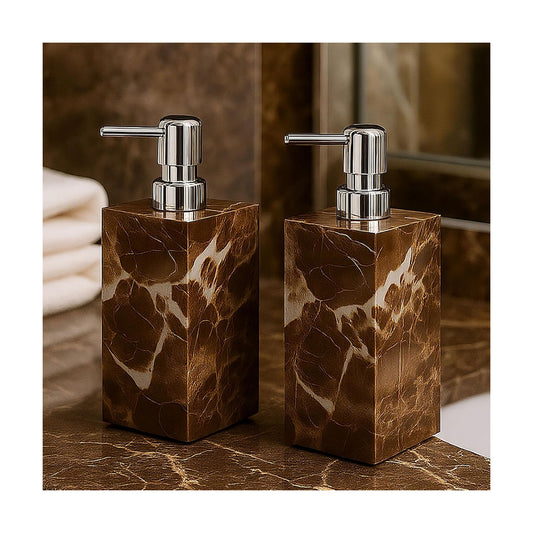 2 Pack Real Natural Marble Soap Dispenser with Stainless Steel Pump Decorative Liquid Hand Soap Bottle for Kitchen