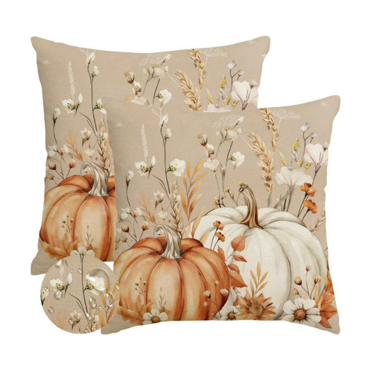 Fall Pumpkin Flower Brown Pillow Covers 20x20 Set of 2 Decor