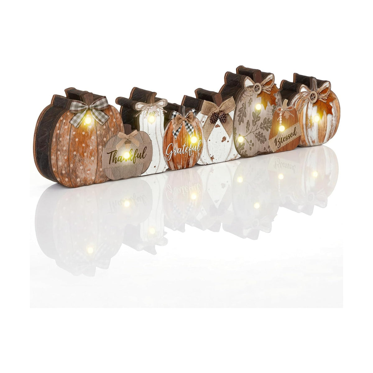 Yousoontic Fall Table Decorations, Light up Pumpkin Table Centerpieces Rustic Wooden Sign Decor with LED Lights 3D Block Pumpkin Decor for Autumn Thanksgiving Harvest Farmhouse Home Mantel Desk Party