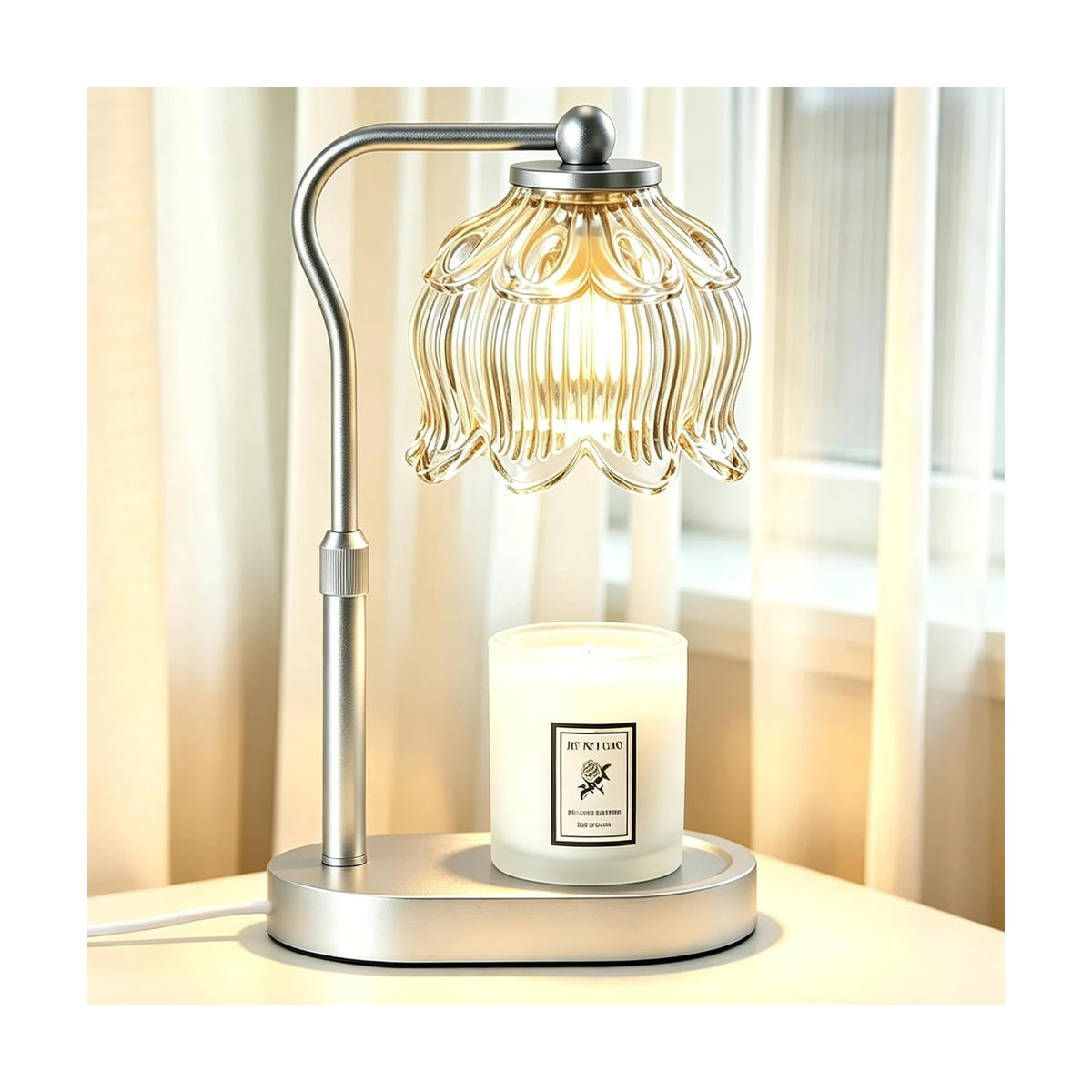 Flower Candle Warmer Lamp, Adjustable Height Electric Candle Lamp with Timer & Dimmer, Wooden Base Wax Warmer