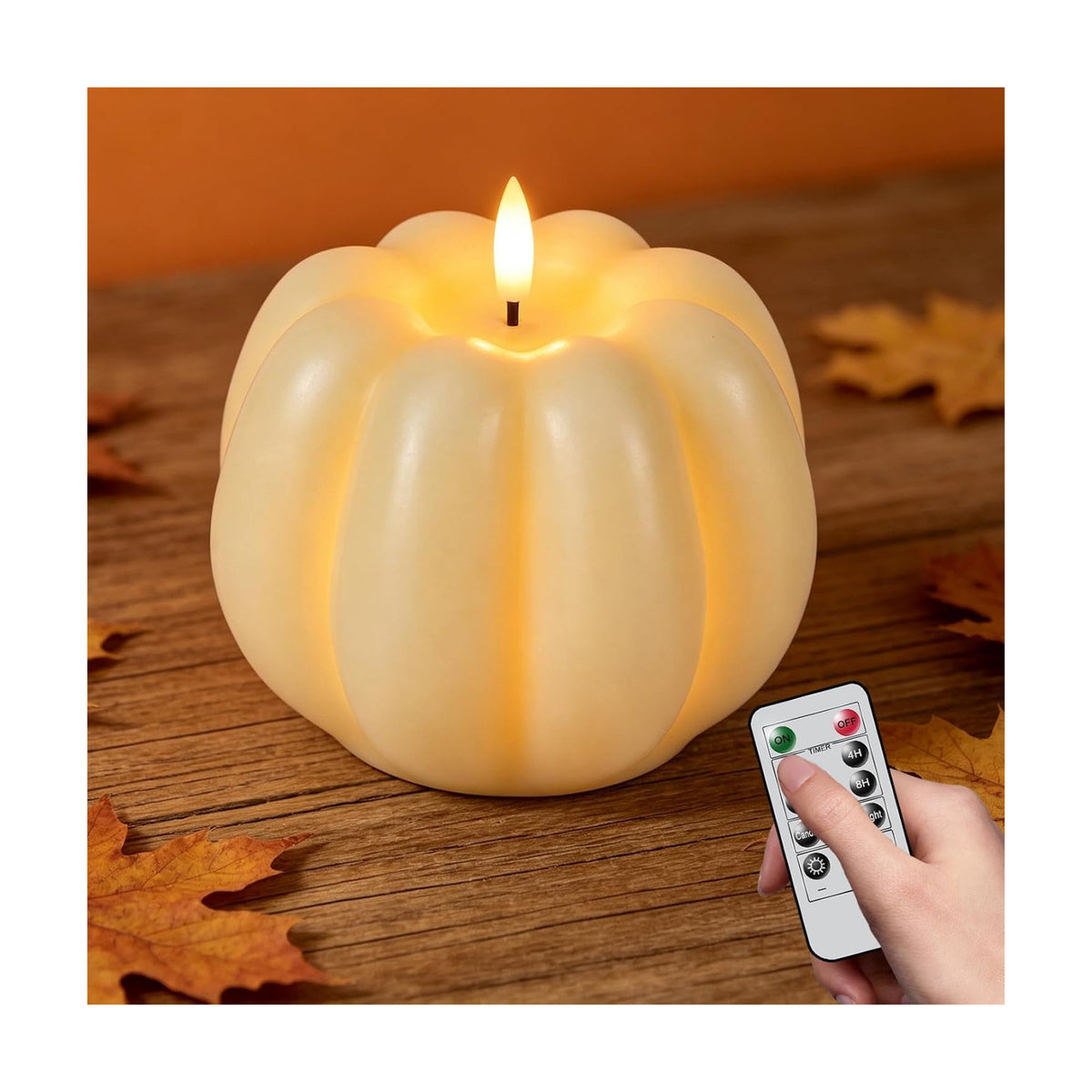 Wondise Fall Decorations Real Wax Pumpkin Candles with Remote Timer | Off-white Battery Operated LED Candles Fall Decor