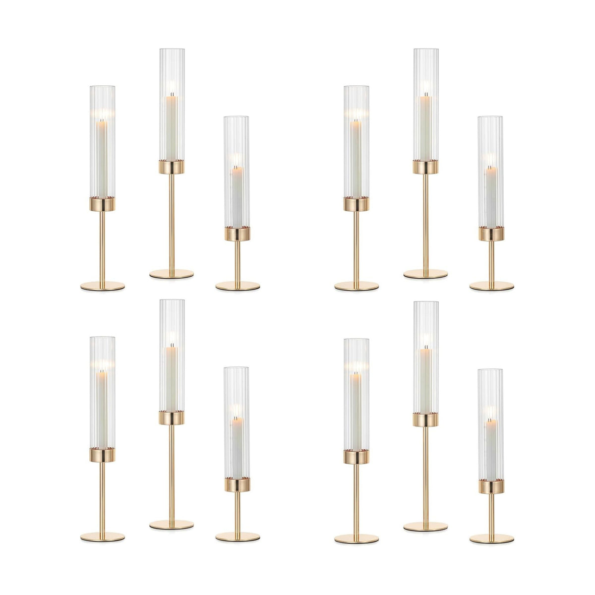 Hewory Gold Hurricane Candle Holders: 12 PCS Tall Taper Candlestick Candle Holders Bulk for Candlesticks Candle Sticks