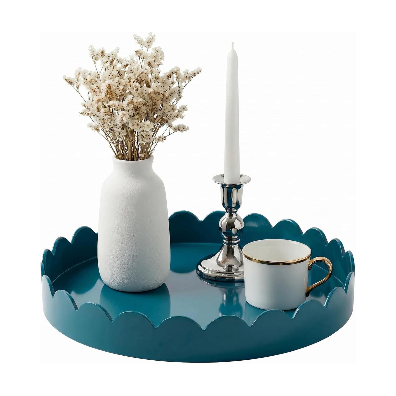 13" Round Scalloped Tray / Deep Teal