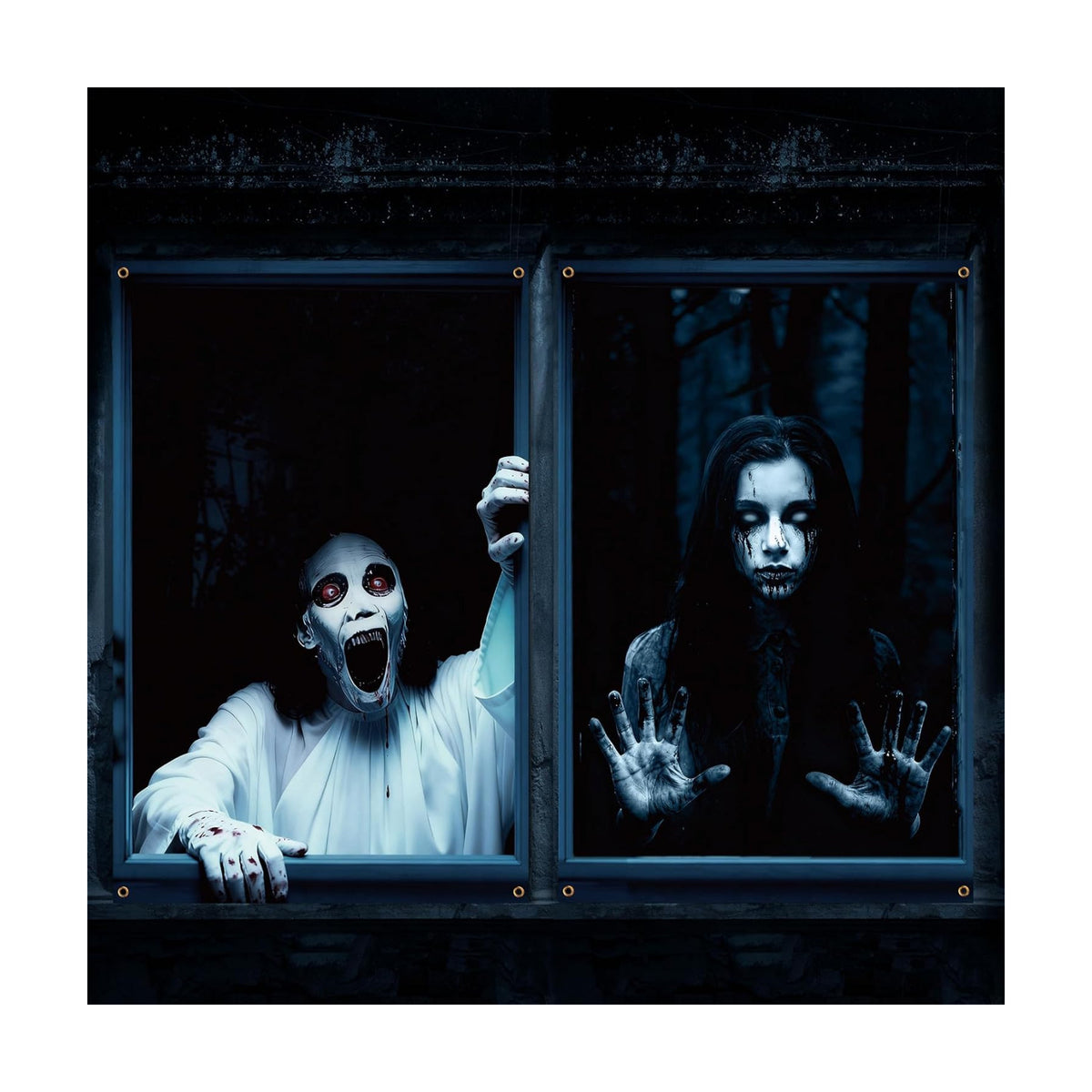 Newwiee 2 Pcs Scary Halloween Curtain Window Silhouette Cover Female Ghost