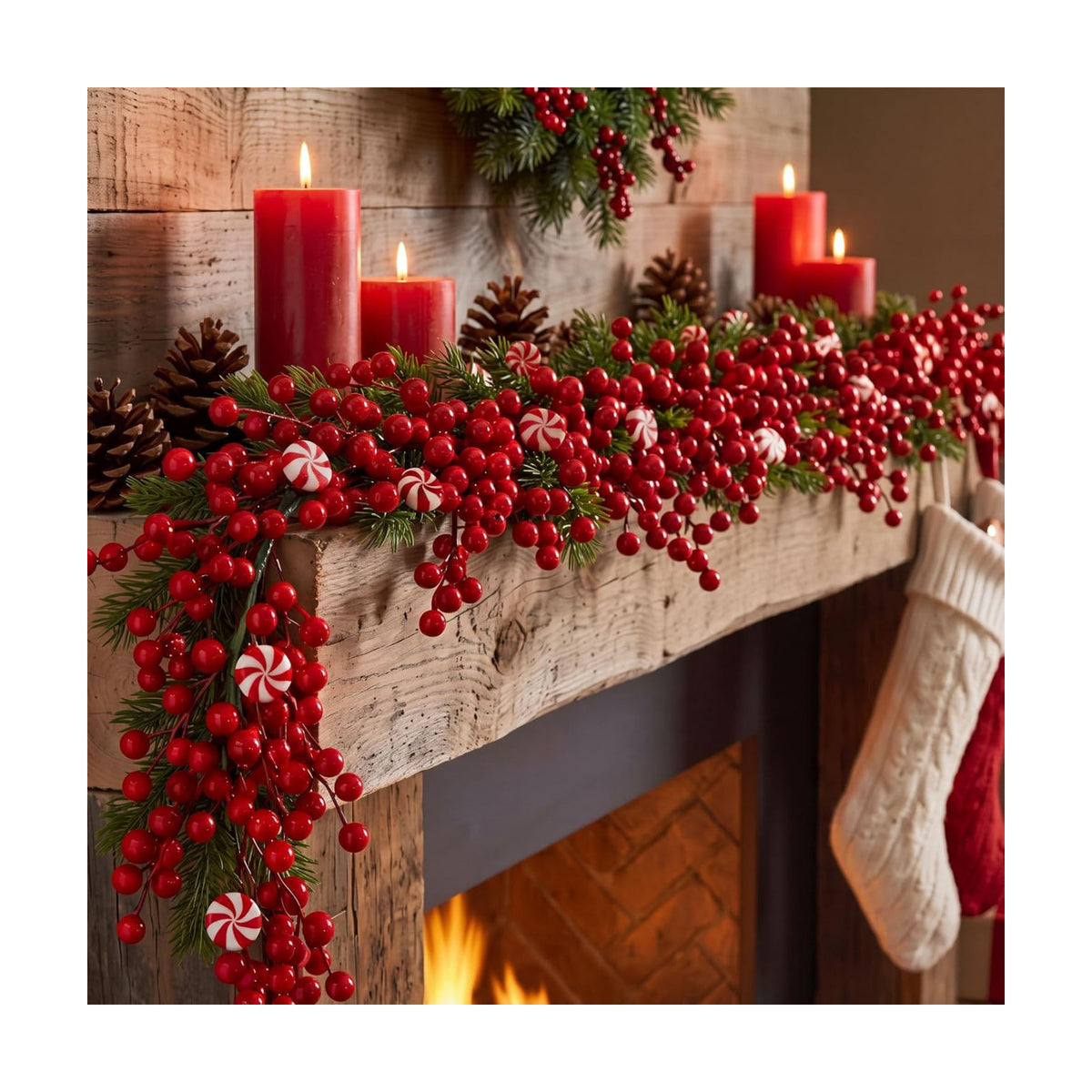 Thiccywoov 6 ft Christmas Candy Cane Garland for Mantel，Red and White