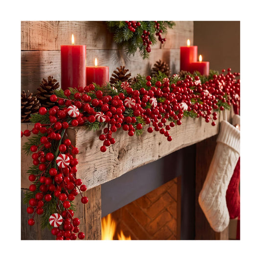Thiccywoov 6 ft Christmas Candy Cane Garland for Mantel，Red and White