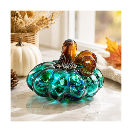 Green Hand Blown Glass Pumpkin Crystal Pumpkin Harvest Halloween Decor Gift