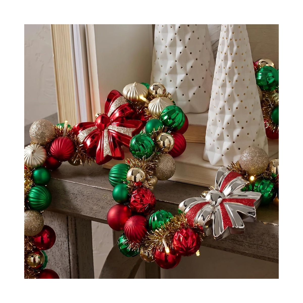 Thiccywoov 6 ft Christmas Ball Garland Ornament with Bows Decorations