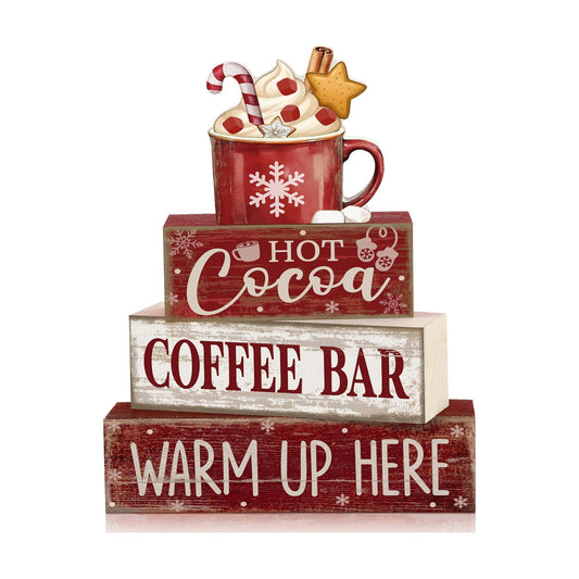 Lineshading 4 Pcs Christmas Table Decor for Home, Hot Cocoa Coffee Bar Sign