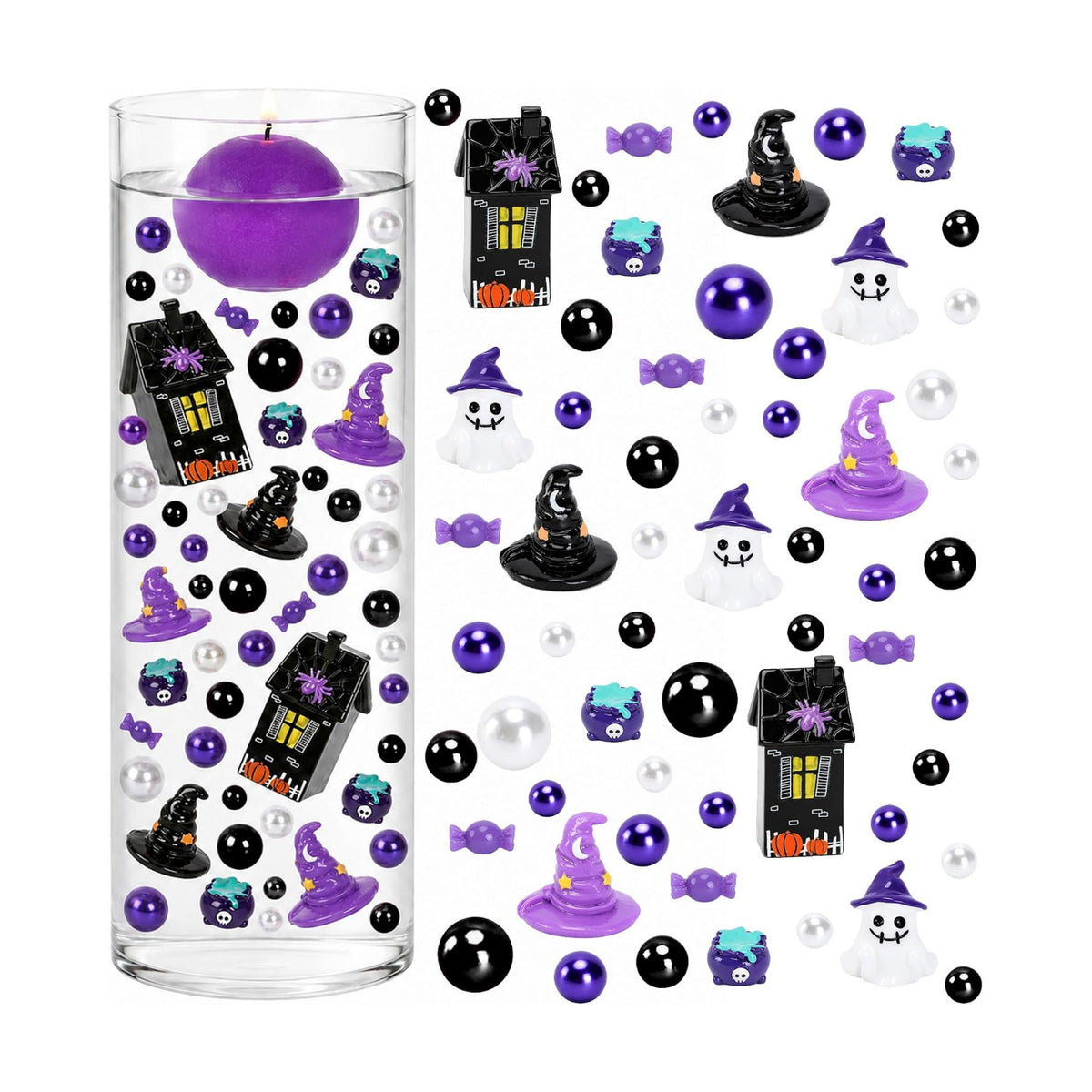 Halloween Floating Vase Filler Kit, Purple Black Floating Candle Filler