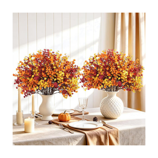 30PCS Fall Artificial Flowers Baby Breath, Burgundy & Orange Fall Flowers