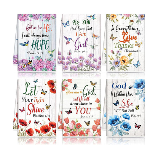 Redbaker 6 Pcs Christian Kitchen Towels, Floral Religious Dish Towel, Bible Absorbent Farmhouse Decorative Fast Drying Tea Dishcloth with Hanging Loop for Kitchen Bathroom Home Housewarming Gift