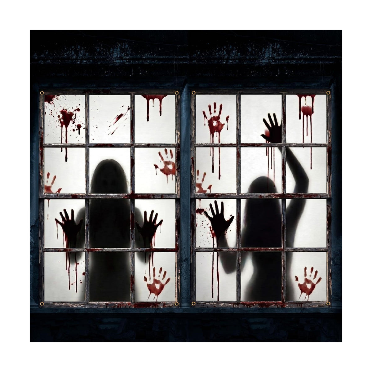Newwiee 2 Pcs Scary Halloween Curtain Window Silhouette Bloody Handprint