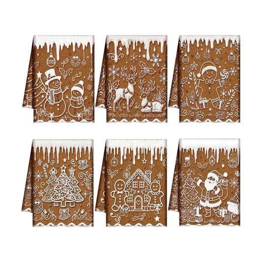 Redbaker 6 Pcs Gingerbread House Kitchen Towels Christmas Dish Towels