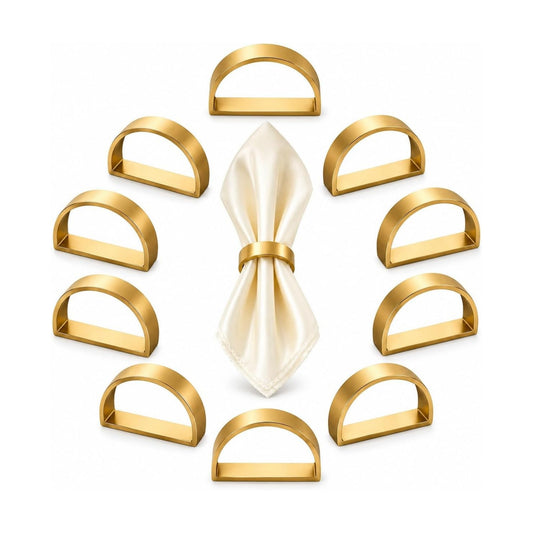 Coideal Gold Napkin Rings Set of 10, Matte Gold Semicircle Napkin Holders