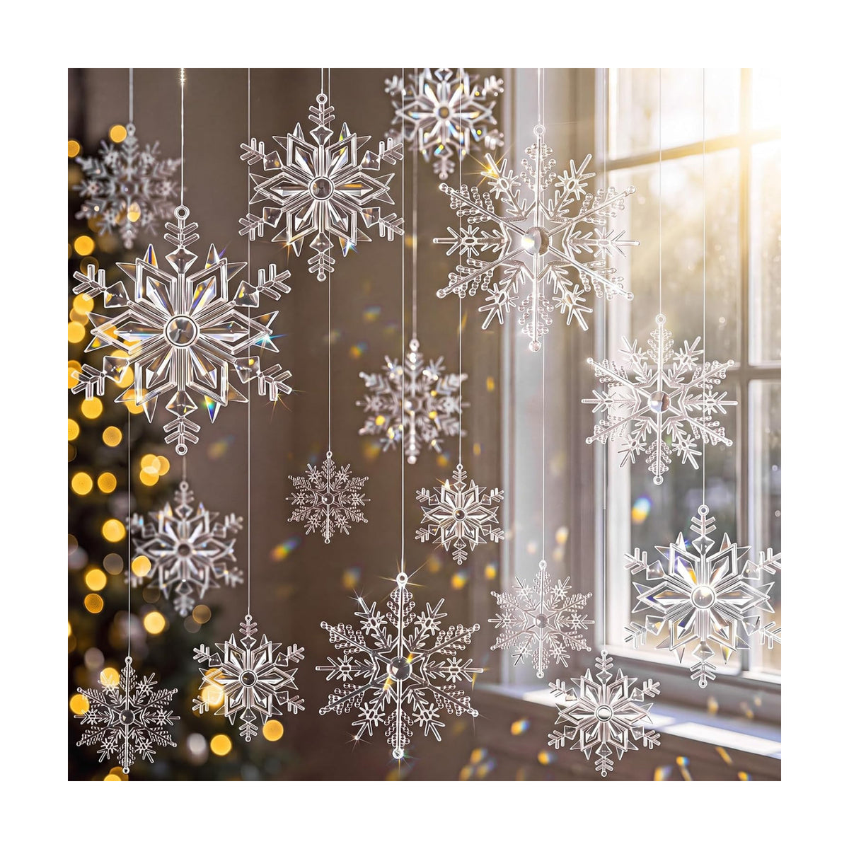 Qunclay 49 Pcs Crystal Snowflake Christmas Ceiling Hanging Decorations