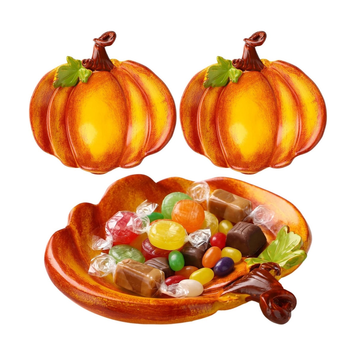 LemonRoad 2 Pack Fall Candy Dish, Resin Pumpkin Candy Bowls