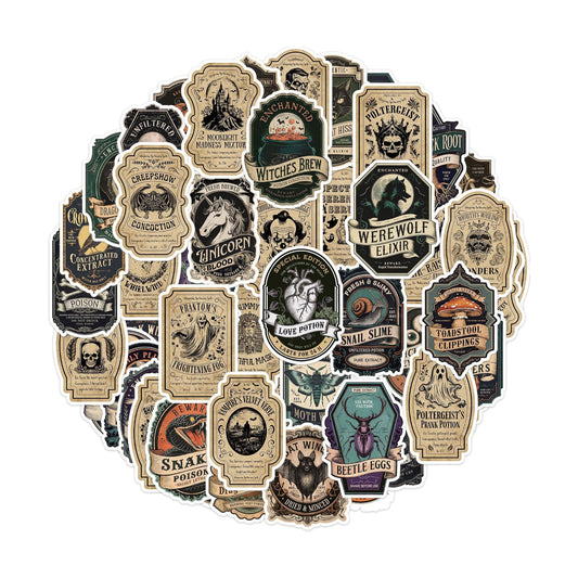 Potion Bottle Label Stickers, Vintage Apothecary Halloween Decals