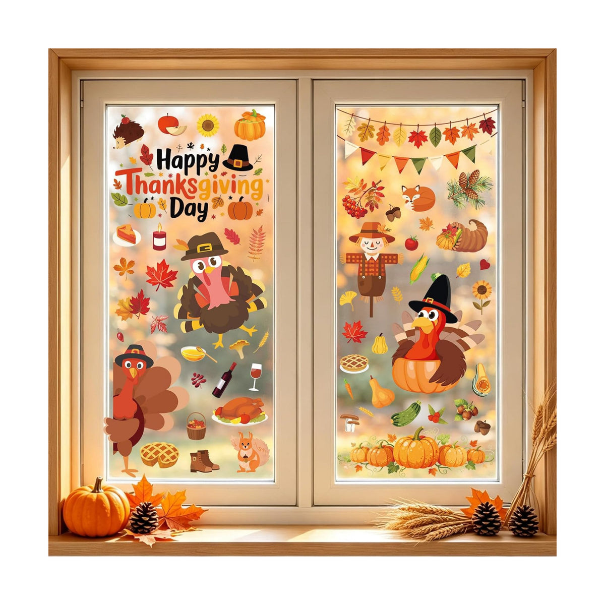 Thanksgiving Window Clings Fall Turkey Decorations for Glass 9 Sheet