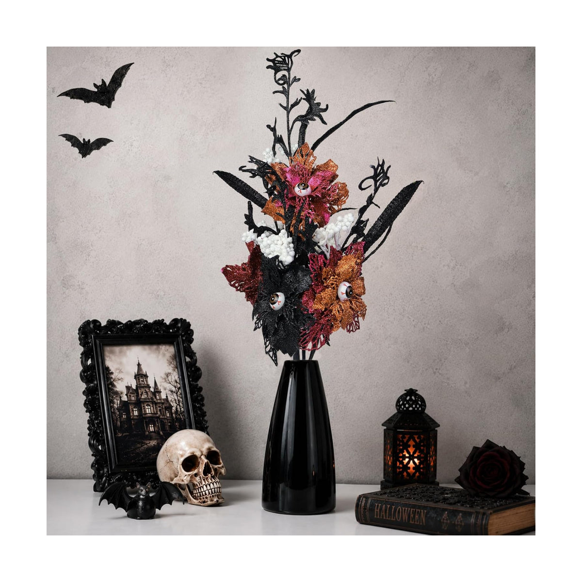 5PCS Halloween Artificial Flower Picks with Creepy Eyeballs for Home Decor