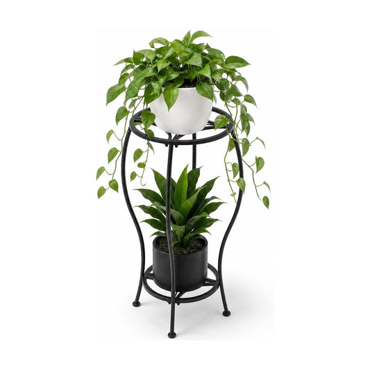 TOSKING 2-Tier Corner Metal Plant Stand, 28.7-Inch Geometric Shelf, Black | Curved-Leg Metal Plant Stand with Spacious