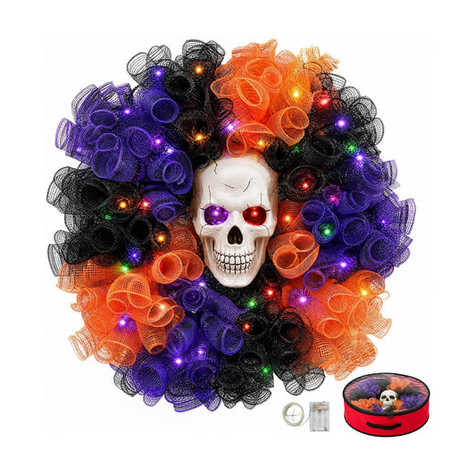 24 in Halloween Wreath with Skull and Color-Changing Lights