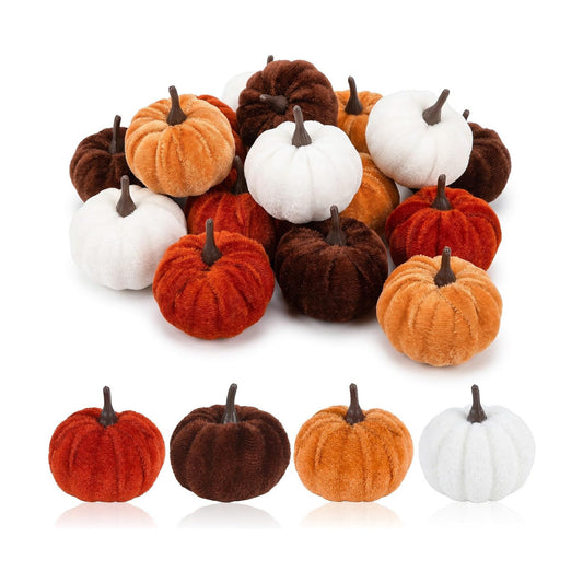16 PCS Fall Autumn Artificial Velvet Pumpkins Mini Faux Pumpkins