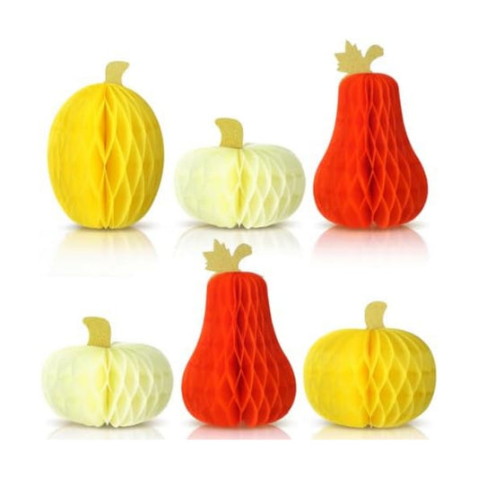 Fourluoo 6 Pcs Fall Pumpkin Table Decor, Pumpkin Honeycomb Centerpiece