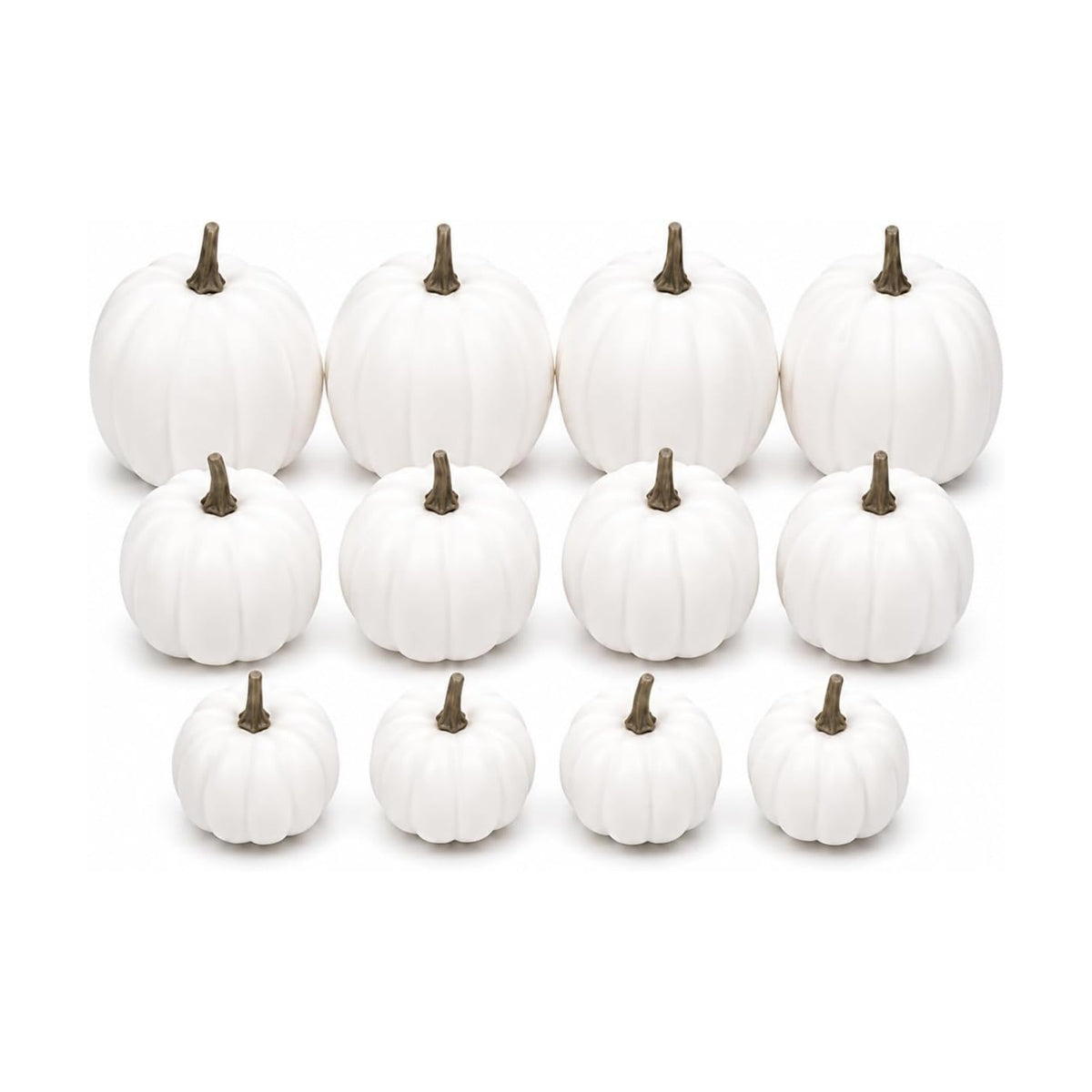 12-Pack Artificial White Mini Pumpkins in 3 Sizes for Fall Decorations