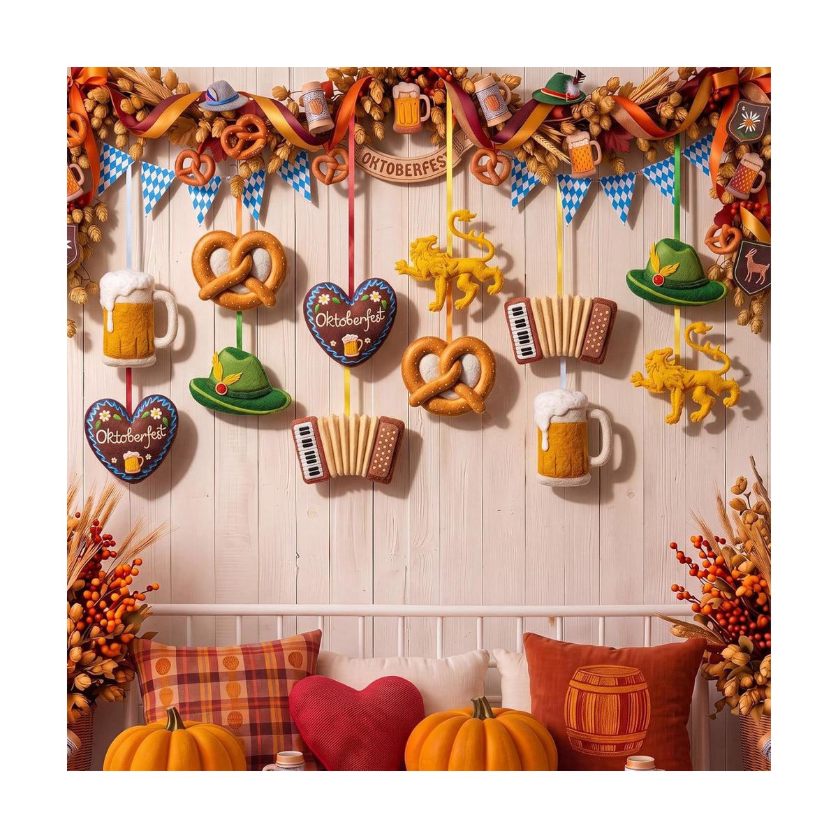 Breling 12 Pcs Oktoberfest Felt Hanging Ornaments, 3.15 inch Party Decor