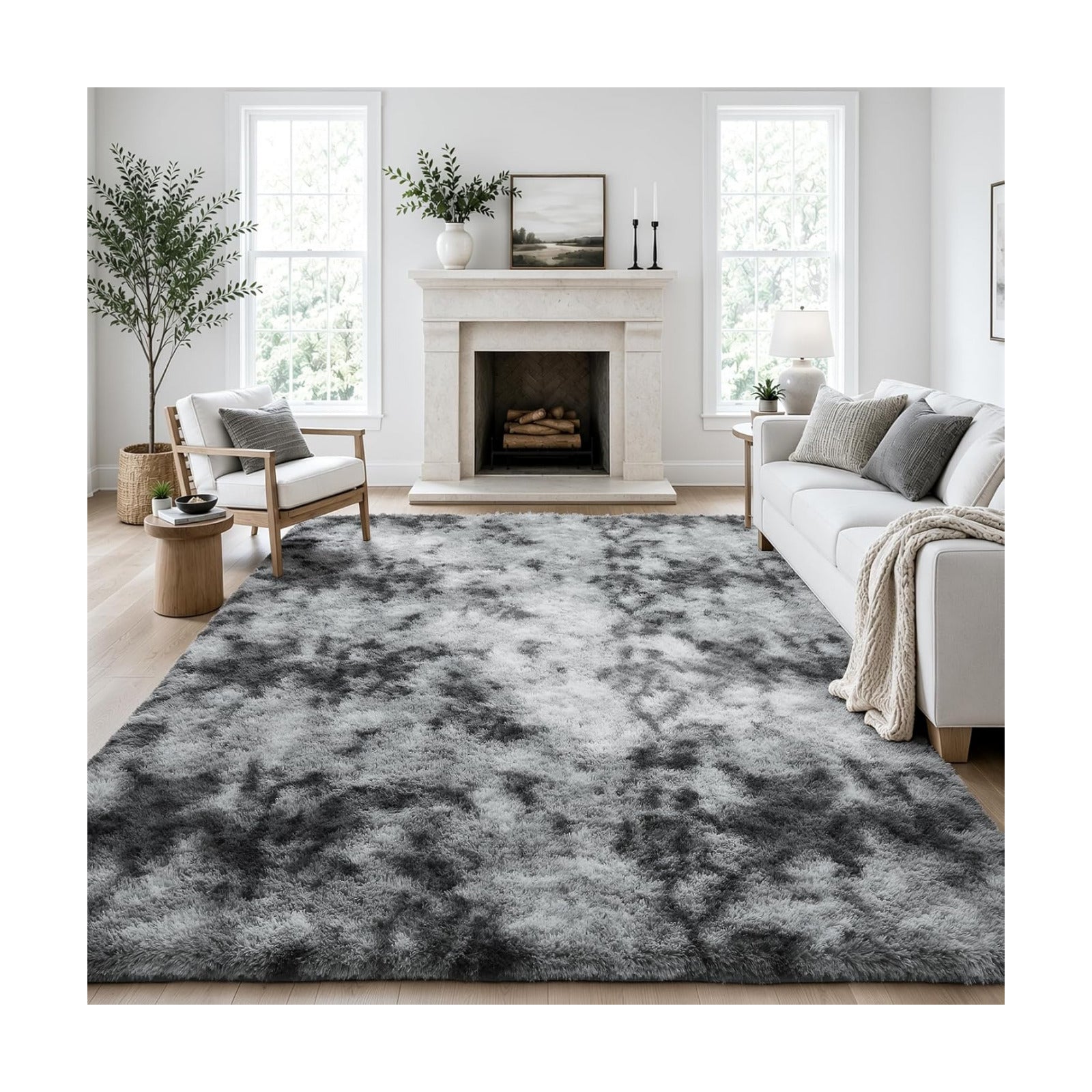 Ophanie Area Rugs for Bedroom Living Room, Color Tie-Dyed Grey, Shape Rectangular, Size 8' x 10'