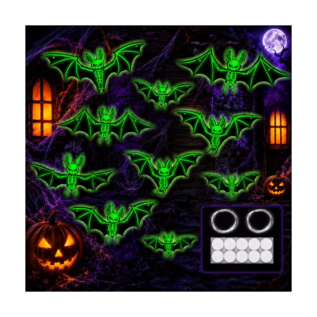 10PCS Glow in The Dark Halloween Bats, Upgraded Luminous PVC Hanging Bat Decorations, Waterproof Spooky Bat Wall Stickers for Indoor Outdoor Yard Porch Tree Window Halloween Decor