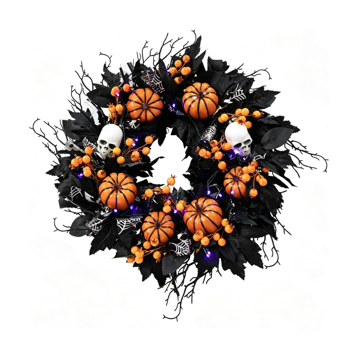 20" Halloween Wreath for Front Door, Black Gothic Spooky Outdoor Décor