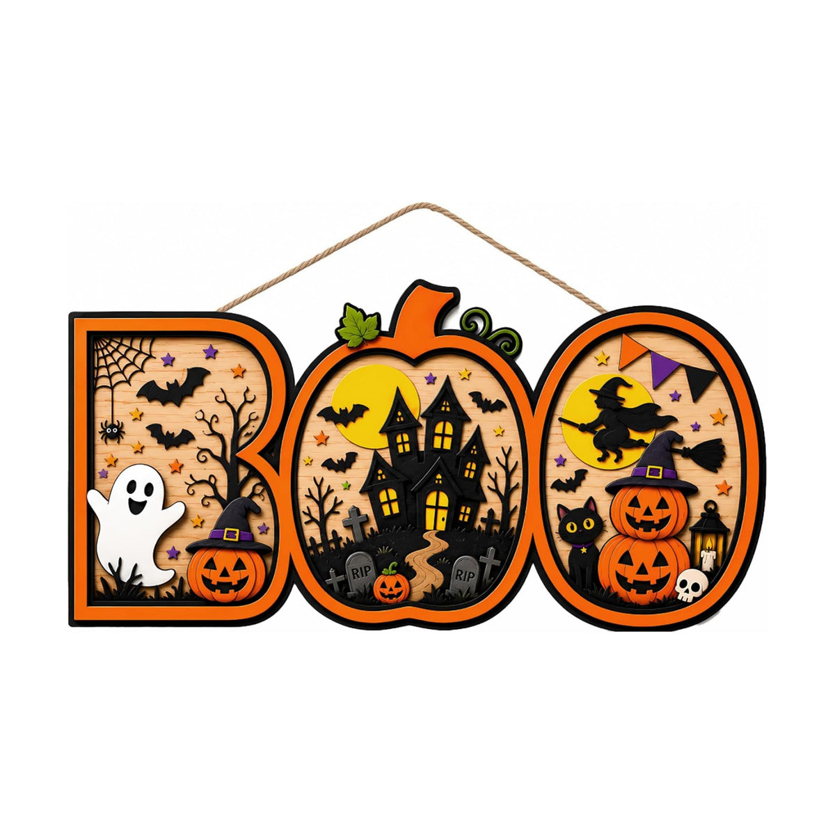 Halloween Decorations - Halloween Wooden Boo Sign for Front Door
