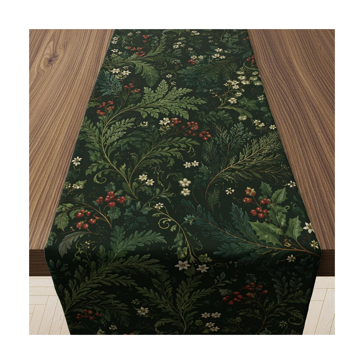 Christmas Party Decorations - Evergreen Holly Berry Xmas Table Runner