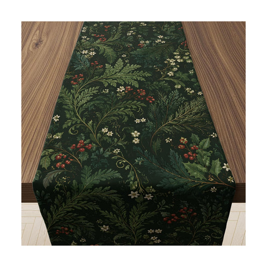 Christmas Party Decorations - Evergreen Holly Berry Xmas Table Runner