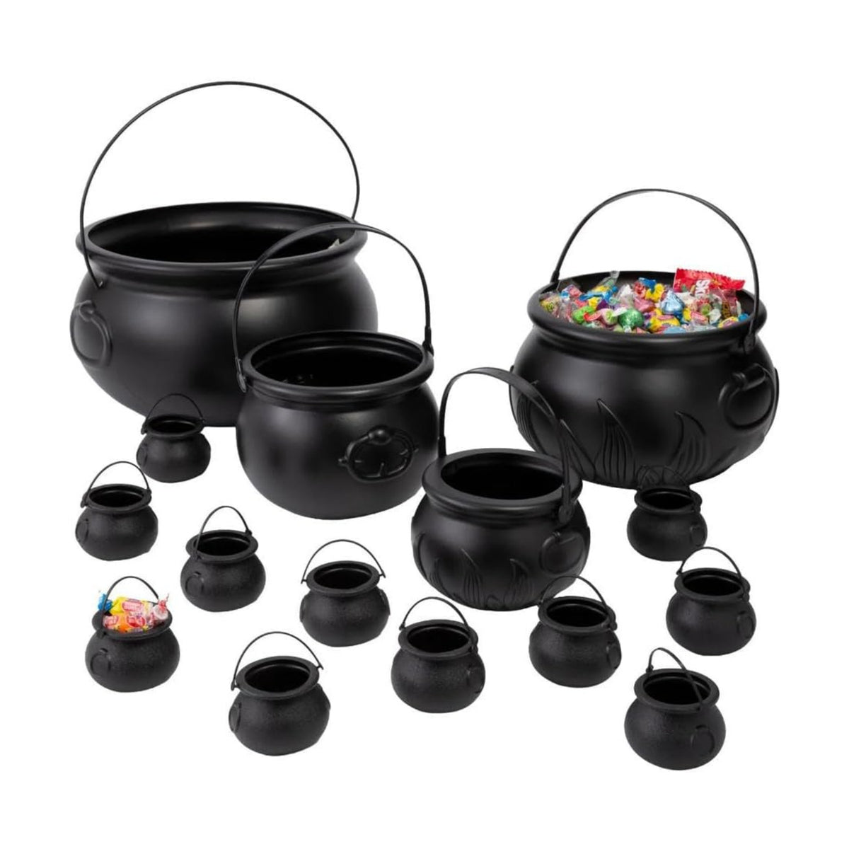 Fun Express Black Plastic Halloween Cauldron Set, Witch Buckets, 15pc