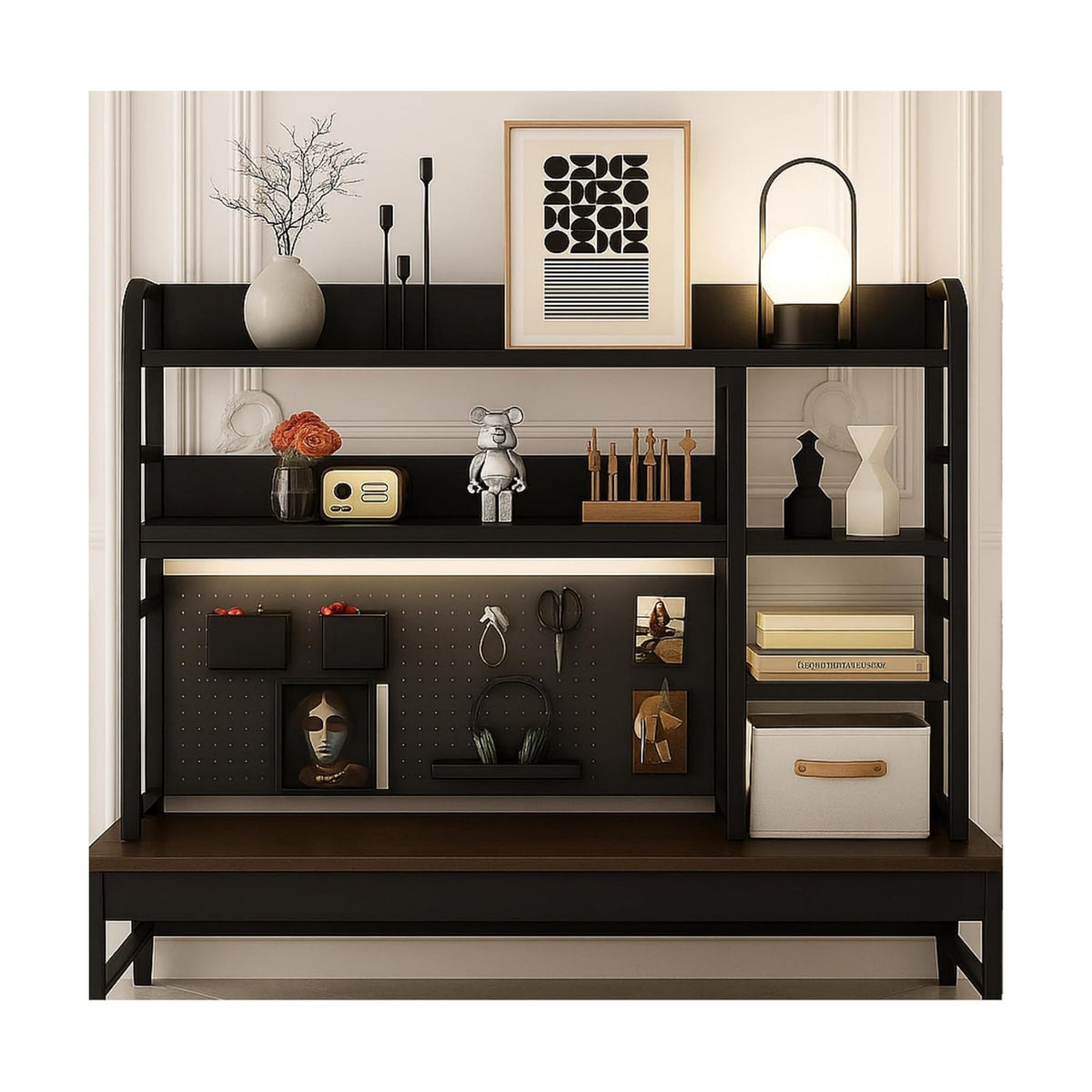 Desktop Bookshelf, pegboard Storage and Organization Rack, Dorm Desk Shelf, Desk Hutch, Desktop Storage for Office