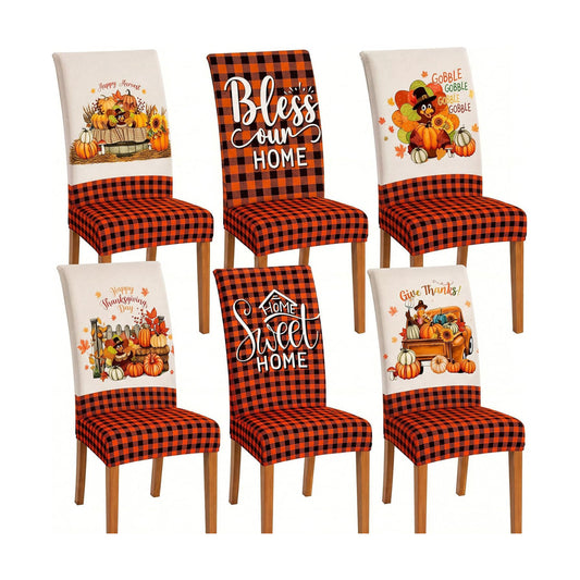 Mindsoft 6 Pcs Fall Thanksgiving Chair Covers, Buffalo Plaid Pumpkin Turkey