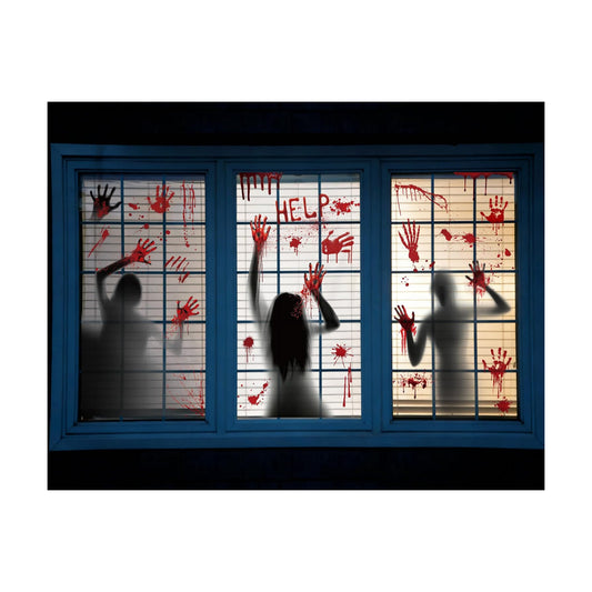 Large Halloween Window Clings Decorations Bloody Handprint Footprint