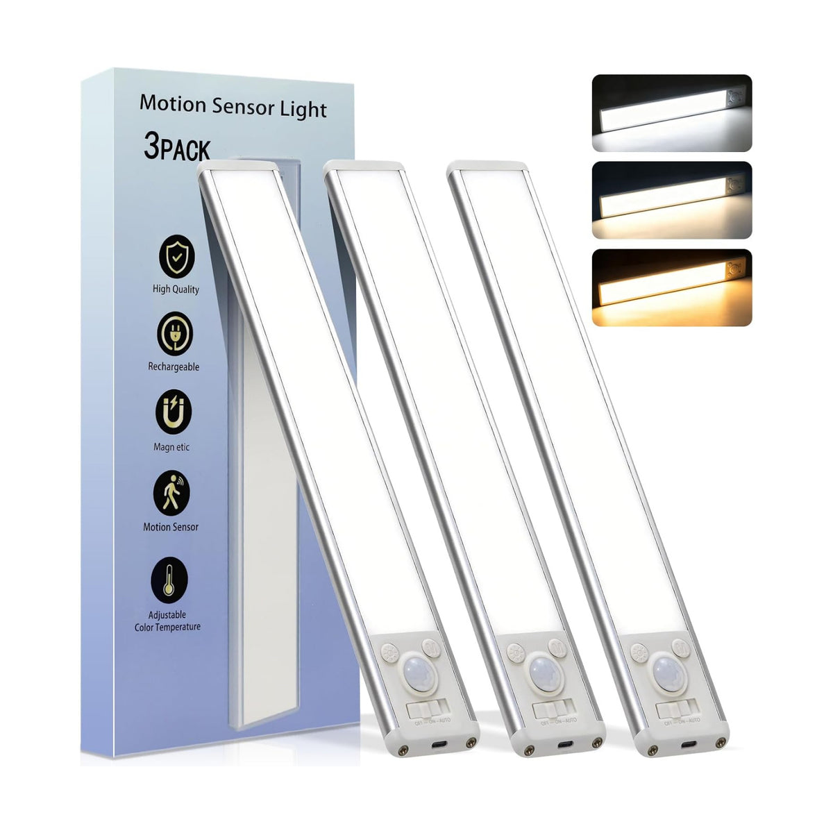 Under Cabinet Lighting,16inch Rechargeable Motion Sensor Light, Magnetic Closet Lights with Dimmable & 3 Color Temps