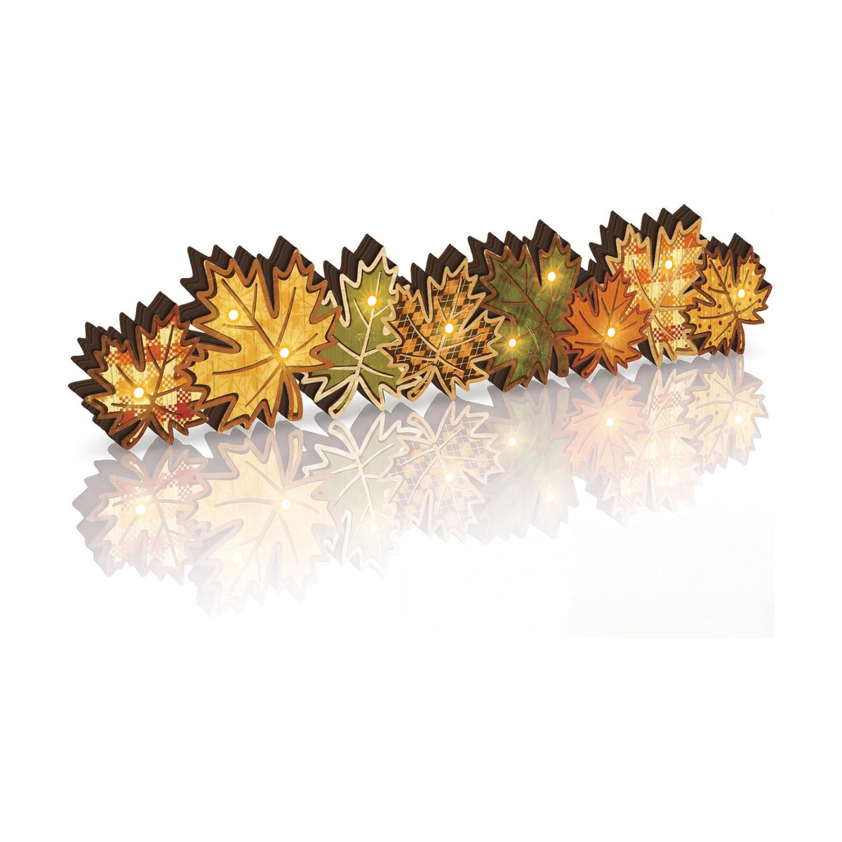 Rattanview Fall Maple Lighted Decorations, Wooden Table Centerpiece