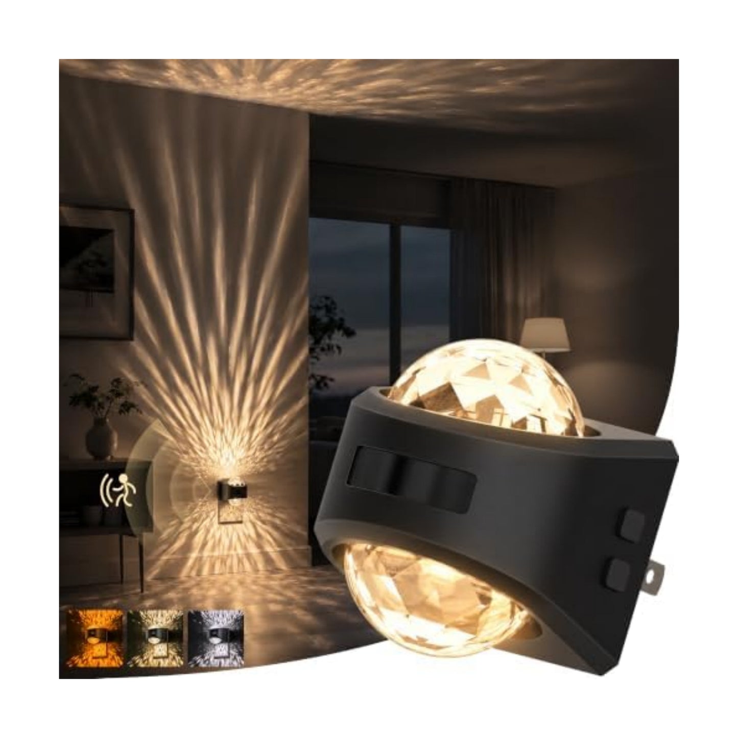 Briignite Motion Night Light Projector Dimmable 3 Colors Warm Rotatable