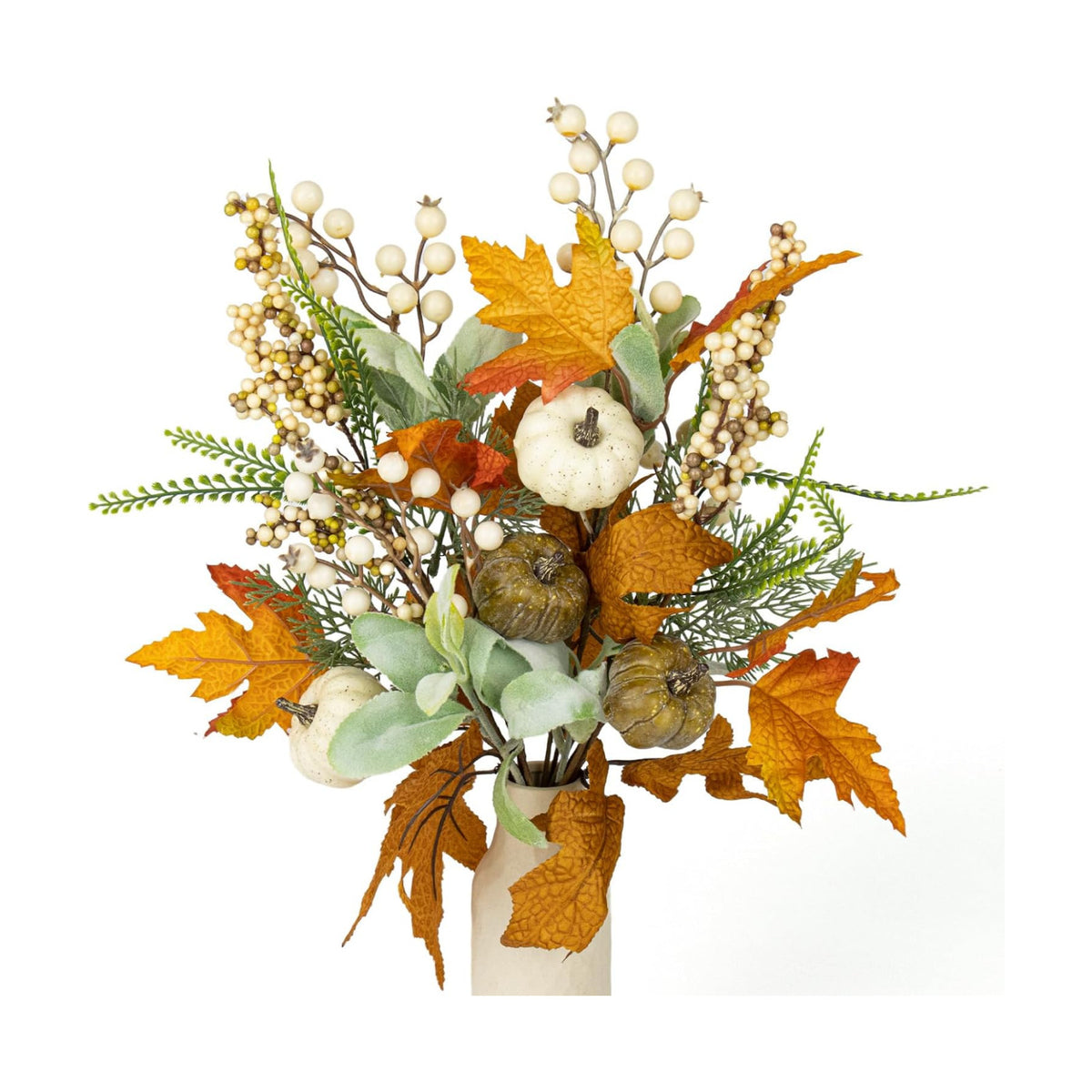 JINGHONG 12 Pack Artificial Fall Decorations 17 Inch Fall Picks Berry Stems with Pumpkins Maple Leaves Lamb Ears Leaves for Autumn Flower Arrangements Harvest Festival Thanksgiving Day Decor