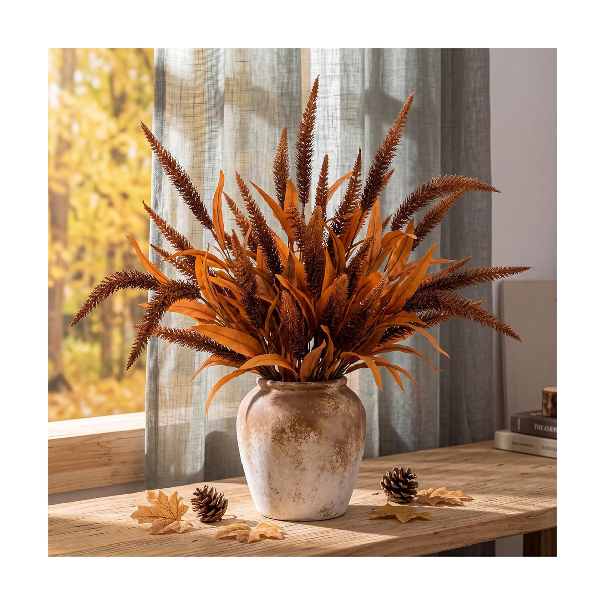 6 Pcs Fall Artificial Dog Tail Grass Fake Stems, Autumn Orange