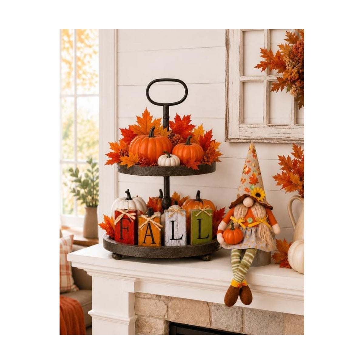 Fall Decor Tiered Tray Set of 65, Rustic Farmhouse Centerpieces for Tables
