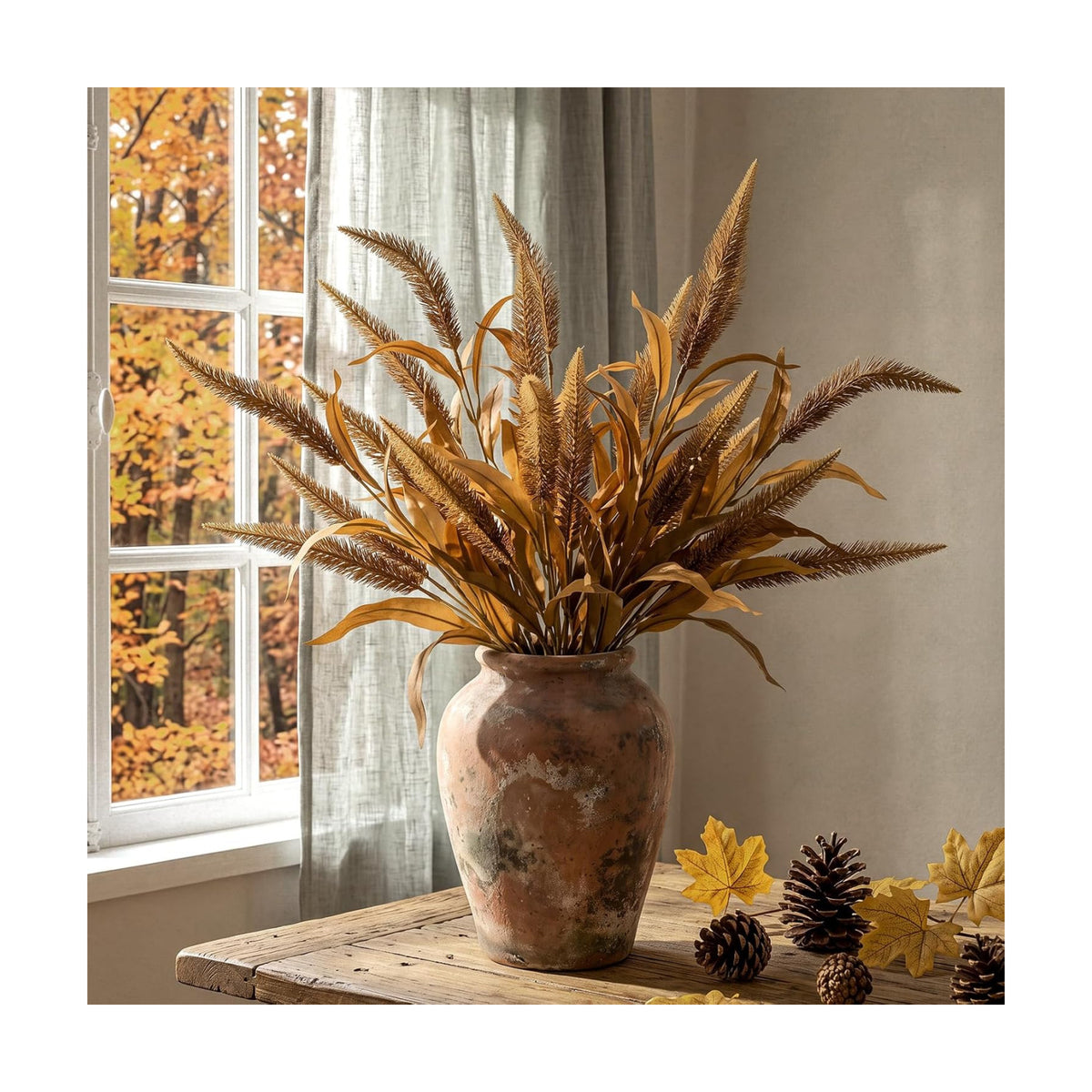 6 Pcs Fall Artificial Dog Tail Grass Fake Stems, Dark Coffee Color