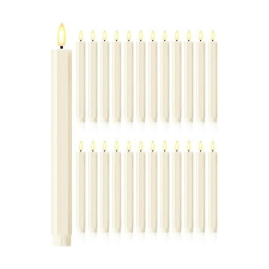 Treela Battery Operated LED Taper Candles,Hexagon,11 Inch,Ivory