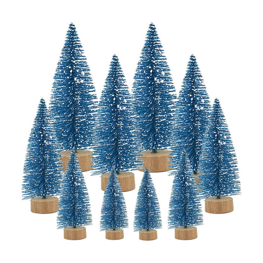Yahpetes 10 Pcs Mini Christmas Trees Artificial Bottle Brush Trees (Blue)